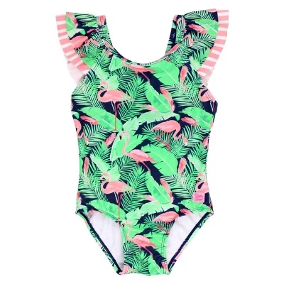 Платье для девочек UPF50+ с V-образной спинкой One Piece flamingo frenzy