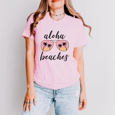 Солнцезащитные очки Aloha Beaches, футболка с коротким рукавом розового цвета