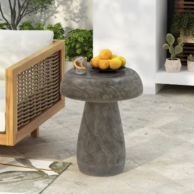 Боковой столик Triton Outdoor Mushroom из легкого бетона с текстурой дерева natural