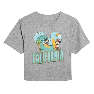 Женская укороченная футболка с рисунком Cali Mickey Ears серого цвета