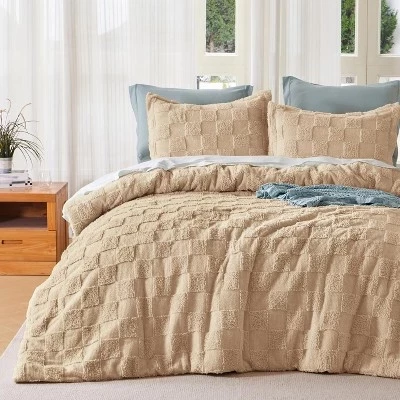Комплект постельного белья Twin XL/Queen/King Size в клетку в стиле бохо с ворсом из 2/3 предметов, Комплект постельного белья с одеялом/подушкой в мешке для всех сезонов