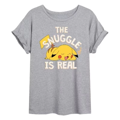 Женская футболка с объемным рисунком Pokémon - The Snuggle Pikachu, серая