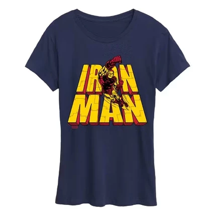 Женская футболка с надписью Iron Man Stacked Name Оверсайз с коротким рукавом и графическим принтом темно-синего цвета