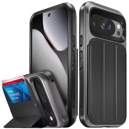 Чехол-бумажник vCommute для Google Pixel 10/10 Pro, чехол с подставкой, кожаный держатель для карт [Защита от падения военного класса], Черный