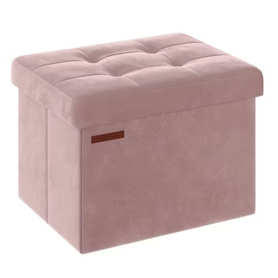 SONGMICS Small Storage Ottoman, Складной бархатный ящик для хранения, Комод для хранения вещей, Подставка для ног, 12,2 x 16,1 x 12,2 дюйма, Грузоподъемность 286 фунтов, розовый