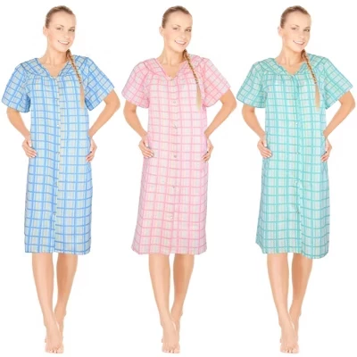 Женские домашние платья JEFFRICO 3 Pack с карманами - Легкие, дышащие, с коротким рукавом, Муумуу и ночные рубашки - Тряпки для пыли