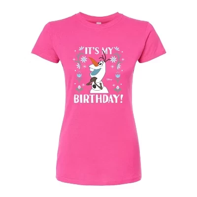 Женская футболка Olaf It's My Birthday с приталенным рисунком цвета фуксии.