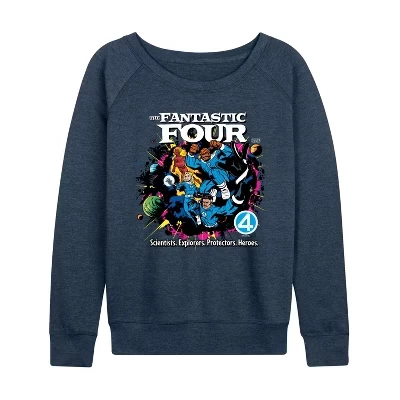 Женская - - Фантастическая четверка Fantastic 4 Galactus Comic Легкая французская махровая рубашка с широким вырезом и длинным рукавом с графическим рисунком heather indigo