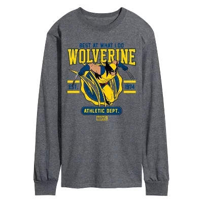 Men's -  - Wolverine Collegiate Scratch Long Sleeve Graphic T-Shirt heather charcoal