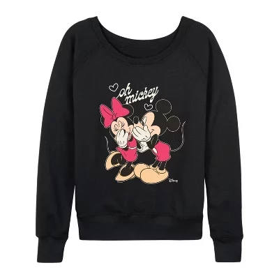 Женская легкая махровая рубашка Oh Mickey с широким вырезом и длинным рукавом, черная с графическим рисунком.