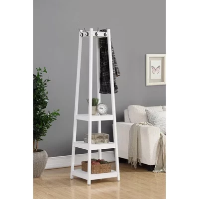 Parker Wood Coat Rack with 3-Tier Storage Shelves white