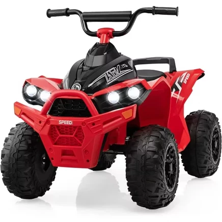12V Ride On ATV Battery Powered Electric Vehicle for Kids with Tread Tires Forward/Backward Horn Music Lights High/Low Speed red