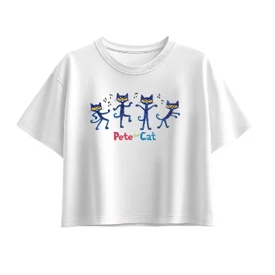 Футболка с квадратным рисунком Pete The Cat Dance с коротким рукавом белого цвета