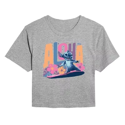 Женская укороченная футболка с рисунком Aloha Stitch серого цвета