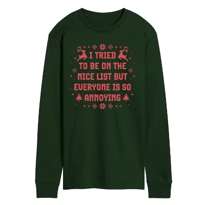 Мужская футболка с длинным рукавом Tryed To Nice List с графическим принтом - - - - - - - --- -