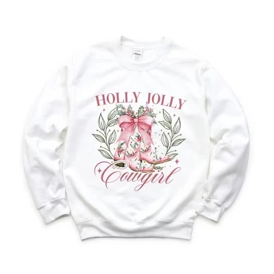 Женская толстовка с рисунком Holly Jolly Cowgirl Coquette белого цвета