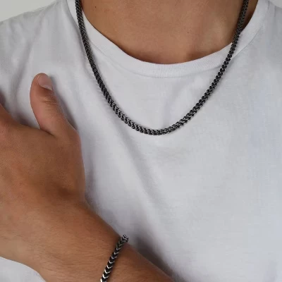 Мужской набор Metro Jewelry цепь фокстейл 22″ и браслет 9″, серый