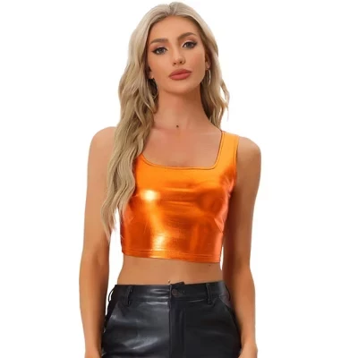 Женский короткий топ Inspire Chic металлик, оранжевый