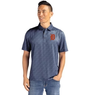 Мужская поло Cutter & Buck Pike Eco с принтом Detroit Tigers, темно-синяя/белая