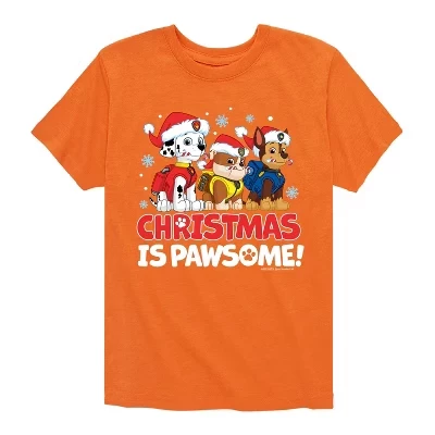 Мужская футболка с коротким рукавом Paw Patrol - Christmas Is Pawsome Chase Rubble Marshall с рисунком оранжевого цвета