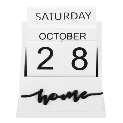 Desktop Decoration Turn Page Flip Vintage Perpetual Calendar white