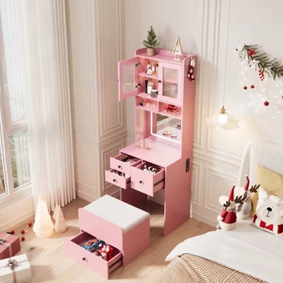 Туалетный столик COZONY 3 в 1 с зеркалом, розовый