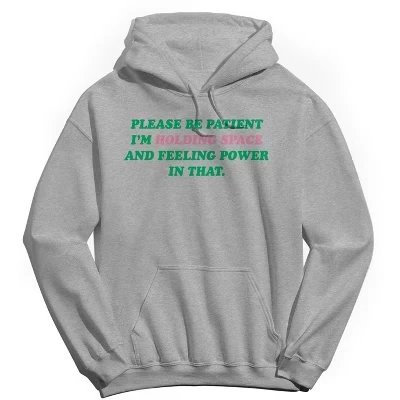 Мужская хлопковая толстовка Be Patient Holding Space с длинным рукавом и графическим принтом Hoodie серого цвета