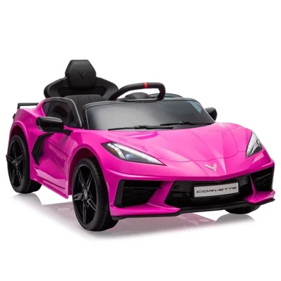12V Kids Ride On Car, спортивный лицензированный электромобиль Corvette для малышей, с дистанционным управлением, визуальной приборной панелью, светодиодной подсветкой, музыкой, для детей 3-10 лет, красный