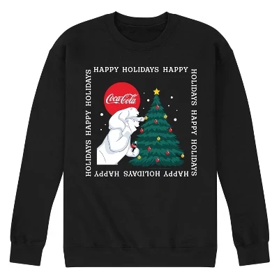 Мужская флисовая толстовка с рисунком мишки и дерева Happy Holidays, черная