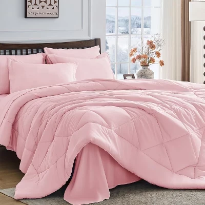 BALHAM TRADE-Комплект постельного белья Queen-Size из 7 предметов, Всесезонная кровать в чехле Queen, Ультрамягкий комплект постельного белья розового цвета