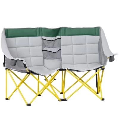 Двухместный походный стул, раскладывающийся на лужайке, Loveseat с карманом для хранения и подстаканником, сумка для улицы, пляжа, пикника, пеших прогулок, путешествий зеленый
