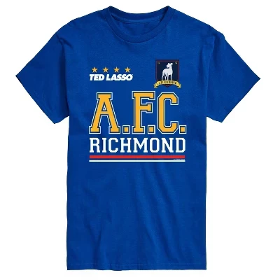 Мужская футболка из джерси AFC Richmond с коротким рукавом и графическим рисунком синего цвета.