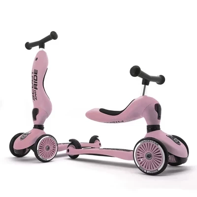 Детский самокат Scoot & Ride 2-в-1, для малышей в возрасте от 1 до 5 лет, Highwaykick 1, Регулируемая игрушка для езды сидя или стоя, Ash rose