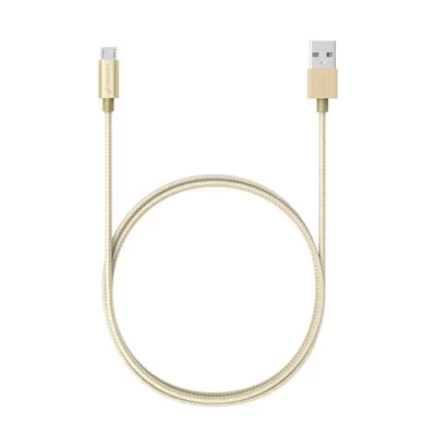 3-футовый высокоскоростной кабель для передачи данных Micro USB to USB для синхронизации и зарядки - [Тканевая оплетка | Алюминиевый корпус | скорость 480 Мбит / с] золотой