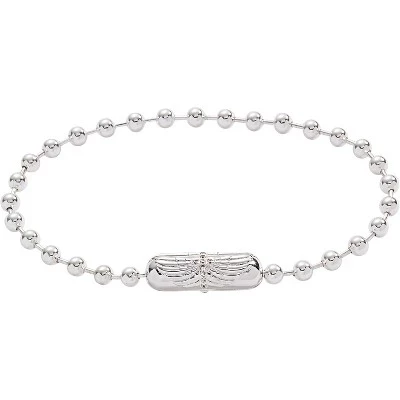 Ball Chain Bracelet with Barrel Closure, Adjustable Silver Tone Minimalist Jewelry for Women wings with cross