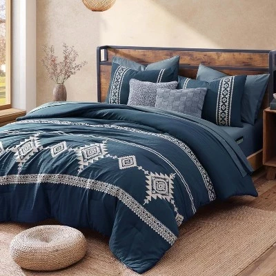 BALHAM TRADE-Queen, Комплект постельного белья с вышивкой, 7 предметов, Всесезонная кровать в стиле Фермерский дом в западном стиле в мешке синего цвета
