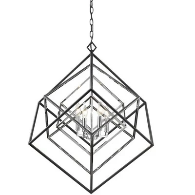 Люстра Euclid с 4 лампами - Современный стиль канделябров, с регулируемой яркостью, Стальная, 29,5 x 31,5 дюйма, многоцветная