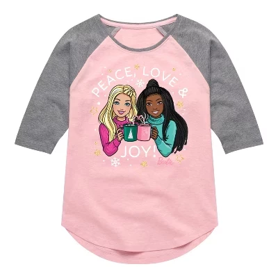 Детская футболка Barbie «Peace Love & Joy», розовая
