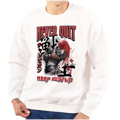 Мужская толстовка с круглым вырезом Street Fighter Balrog Never Quit лицензионного черного цвета
