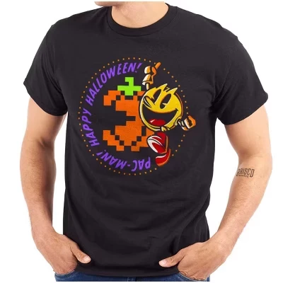 Футболка с изображением тыквы PACMAN Happy Halloween для мужчин или женщин Brisco Brands черная