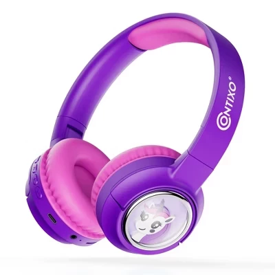 Детские накладные наушники Contixo KB05 Bluetooth, 85 дБ, розовые