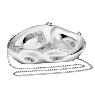 Women's Geometric Metal Wallet with Detachable Chain, Shiny Acrylic Evening Gift Bag with Detachable Chain, Suitable for Weddings, Parties and Balls silver