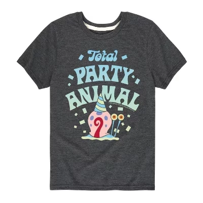 Футболка для мальчиков - Губка Боб Квадратные штаны - Total Party Animal с коротким рукавом и графическим рисунком heather charcoal