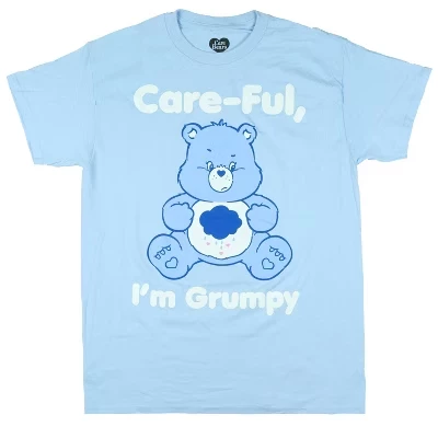 Мужская футболка Seven Times Six'Care-Ful I'm Grumpy Blue с графическим принтом медведя Ворчуна, черная, светло-голубая