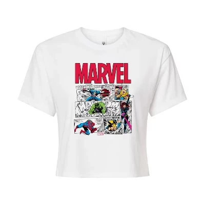 Women's -  - Comic Book Panels Cropped Graphic T-Shirt white