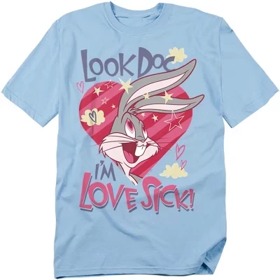 Мужская футболка Bugs Bunny Love Sick на День святого Валентина светло-голубого цвета