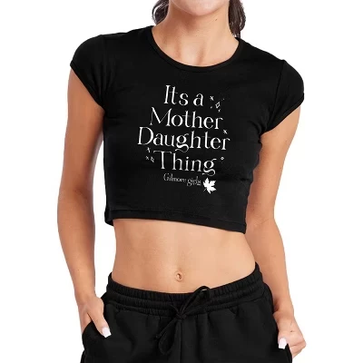 Women's  It's a Mother Daughter Thing Cap Sleeve Baby Rib Crop Top black