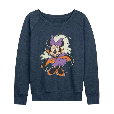 Женская легкая французская махровая рубашка Vampire Minnie с широким вырезом и длинным рукавом с графическим рисунком heather indigo