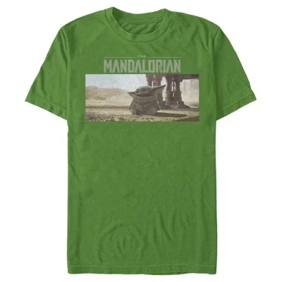 Мужская футболка The Mandalorian The Child Desert Walking зеленого цвета