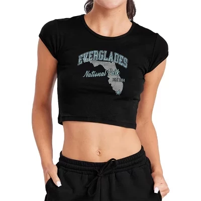 Women's Everglades National Park State Line Cap Sleeve Baby Rib Crop Top black